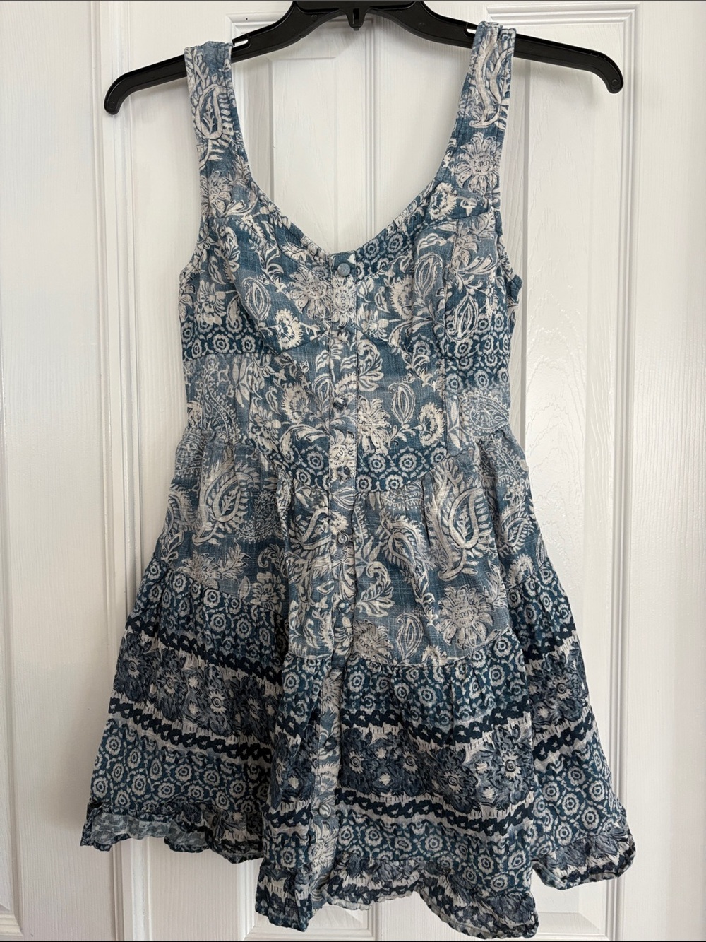 Shore brand boho coastal beach 100% cotton mini Blue Floral Print lined Sundress